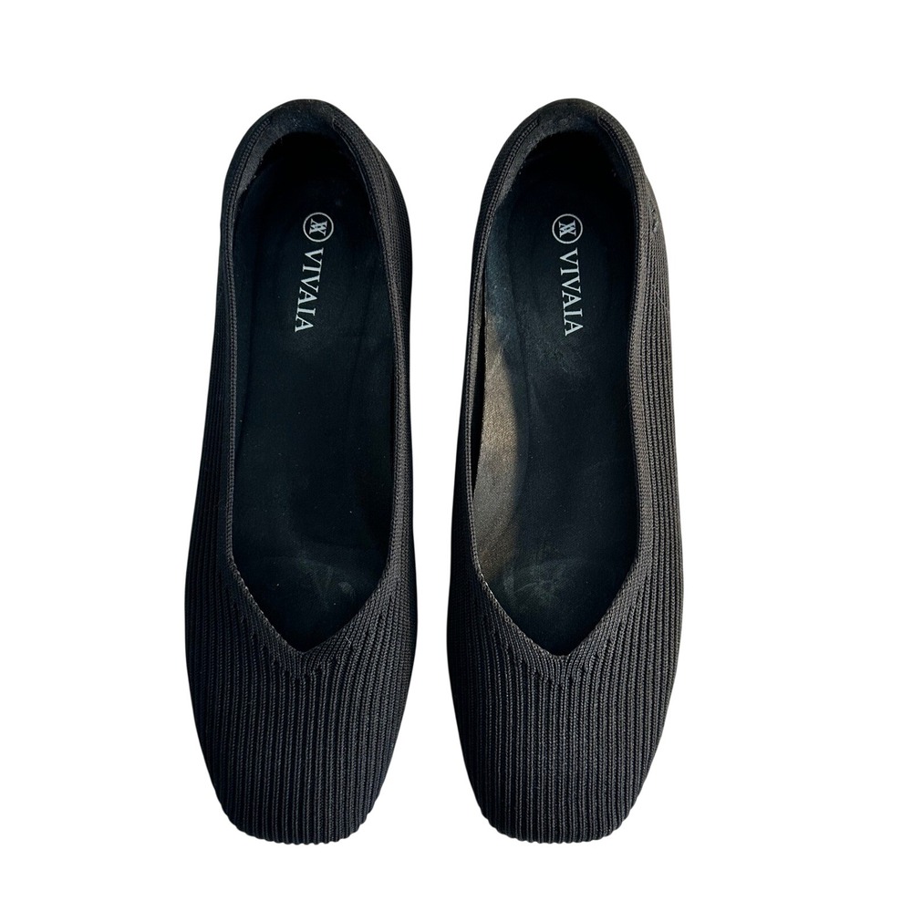 VIVAIA Margot 2.0 V Cut Ballet Flats Size 37 US 6.5 Black Square Toe Ribbed Knit - Picture 1 of 8